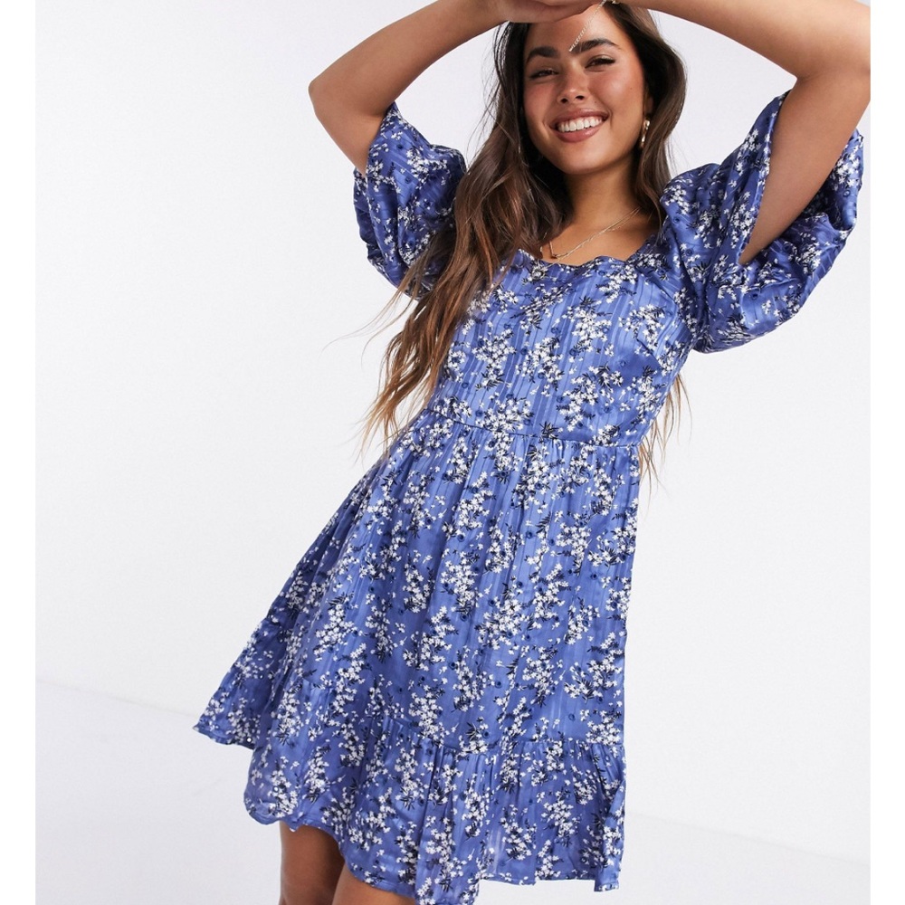 MANGO blue flowery babydoll dress sz 4